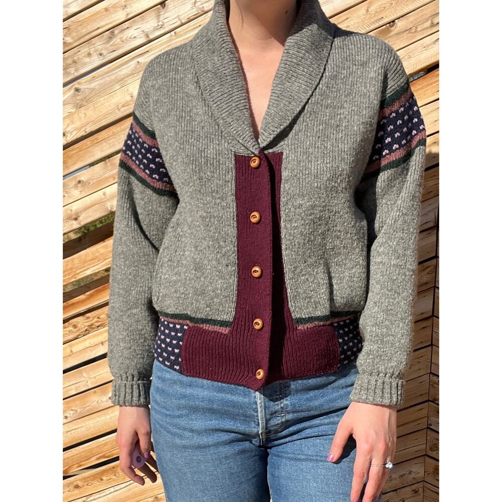 Vintage Grey Wool Colorblocked Shawl Cardigan